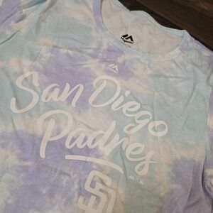 San Diego Padres Tie Dye Womens Short Sleeve M Majestic NWT Blue Green